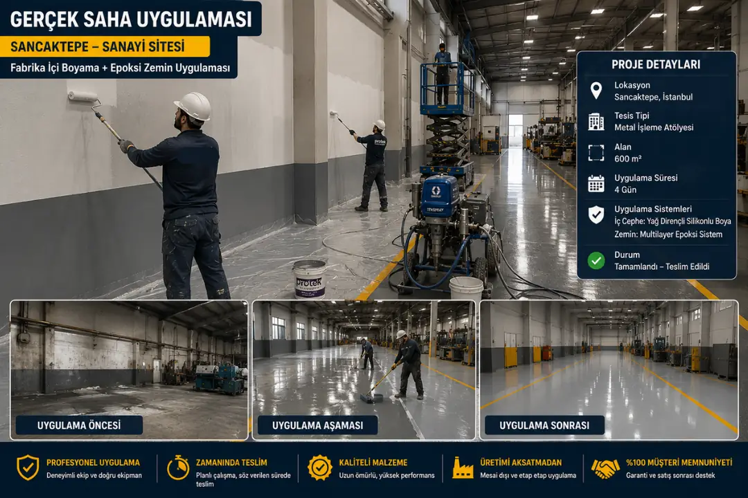 Sancaktepe sanayi sitesinde gerçek fabrika boyama uygulaması