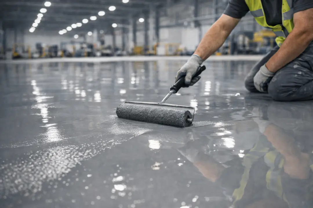 Epoksi zemin son kat top coat uygulaması parlak yüzey&nbsp;