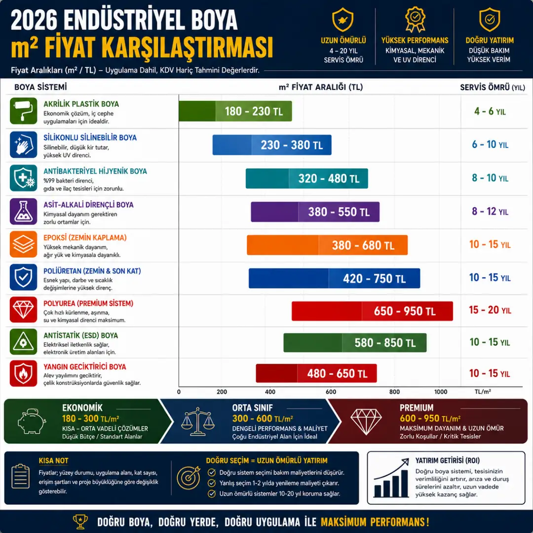 Endüstriyel boya sistemleri maliyet karşılaştırması epoksi poliüretan polyurea ve ESD fiyat analizi&nbsp;