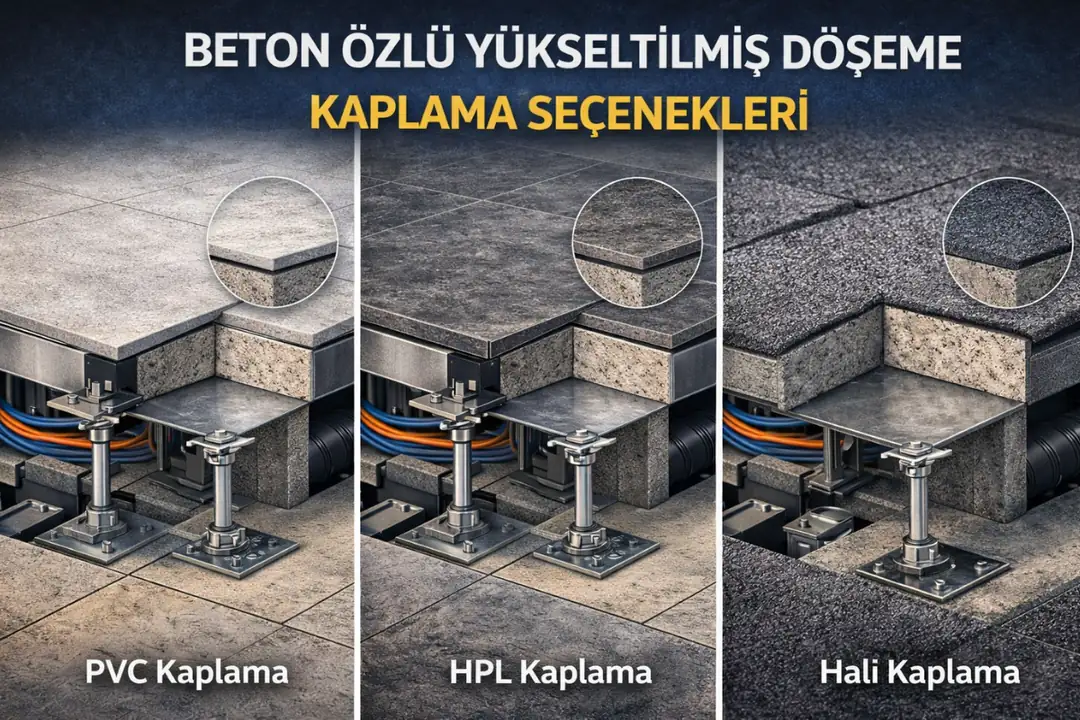 Beton özlü yükseltilmiş döşeme PVC, HPL ve halı kaplama seçenekleri&nbsp;
