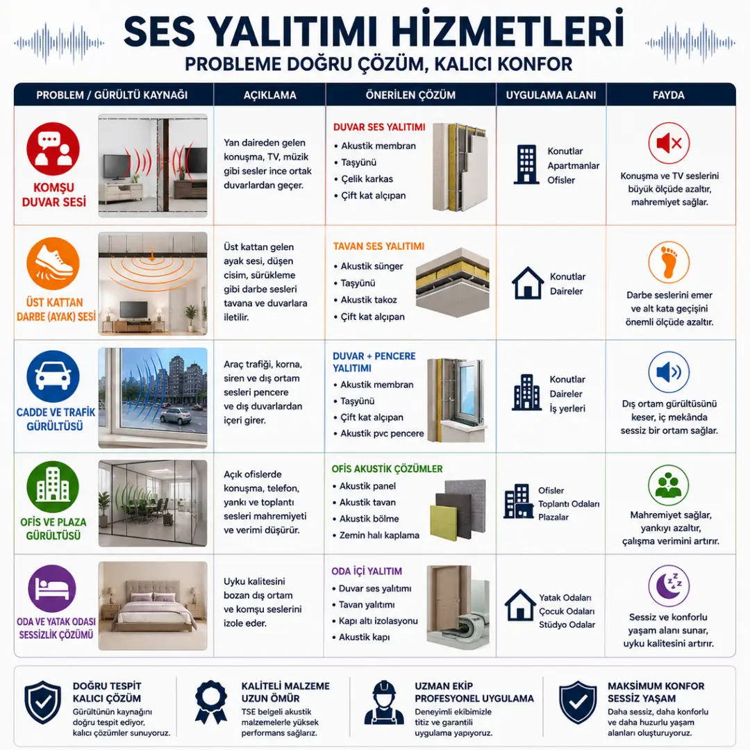 Ses problemlerine göre önerilen yalıtım sistemleri
