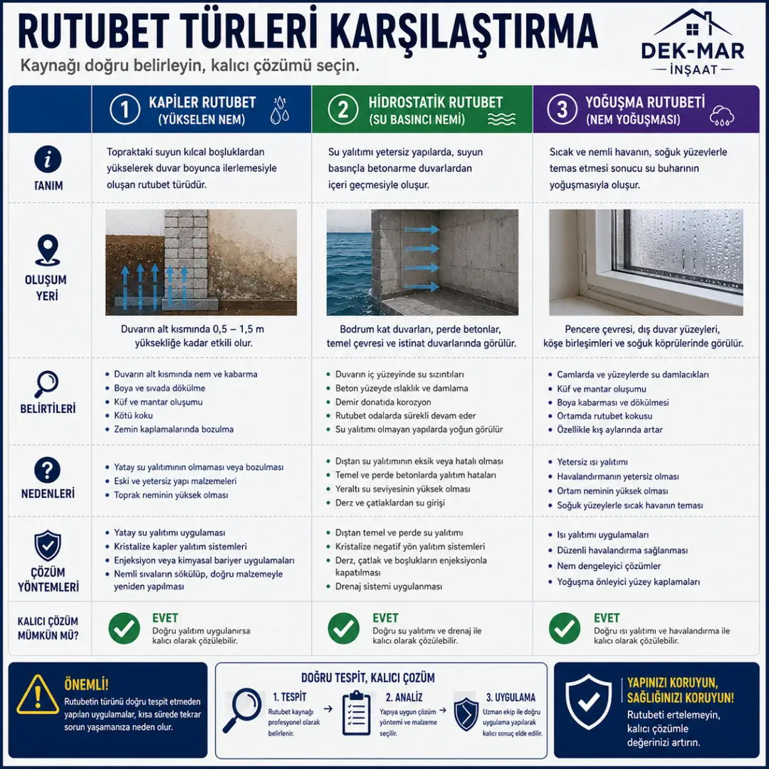 Kapiler nem hidrostatik basınç yoğuşma ve sızıntı suyu karşılaştırması