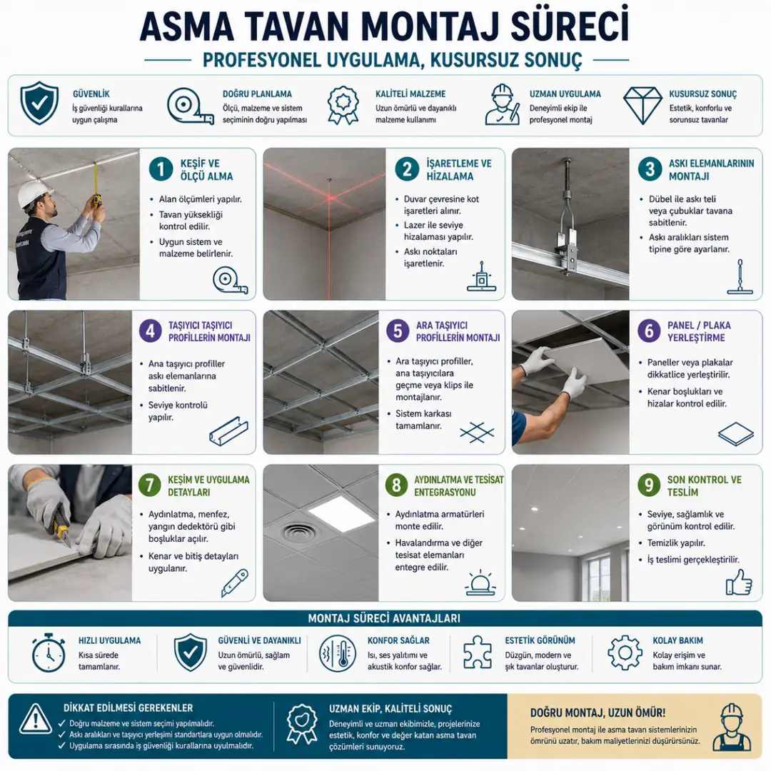 Asma tavan uygulama ve montaj süreci