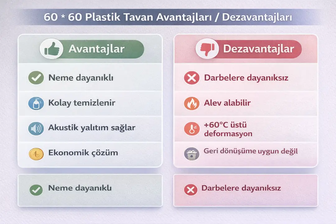 60 * 60 plastik tavan avantajları dezavantajları