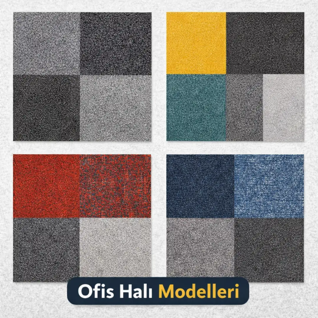 Ofislerde kullanılan farklı renk ve desenlerde karo halı modelleri&nbsp;