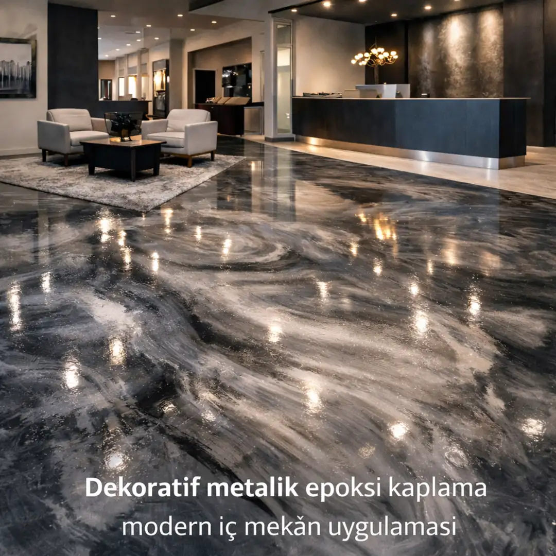 Dekoratif metalik epoksi kaplama modern iç mekân uygulaması