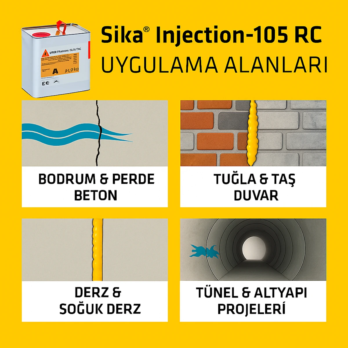 Sika® Injection-105 RC – Elastik PUR Su Kesici Enjeksiyon Köpüğü