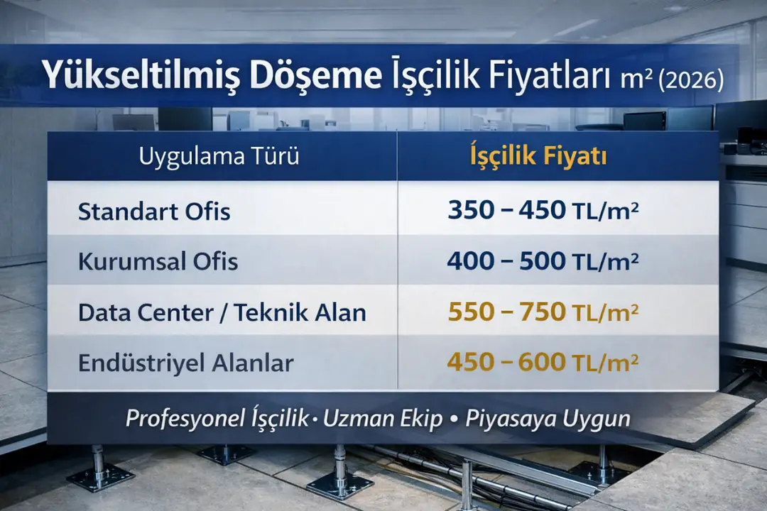 Yükseltilmiş döşeme işçilik fiyatları m2 tablo 2026&nbsp;