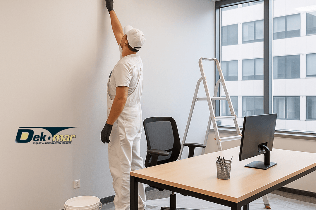 Üsküdar Boyacı ekibi, Üsküdar’da yer alan modern bir ofis alanında iç cephe boyama çalışması yapıyor 