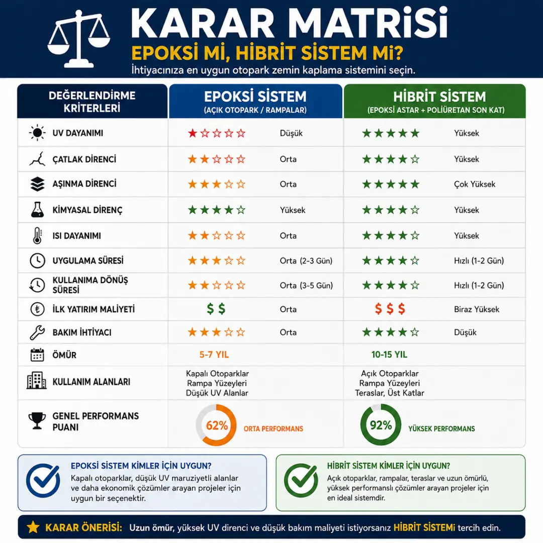 Otopark için epoksi mi poliüretan mı karar matrisi&nbsp;
