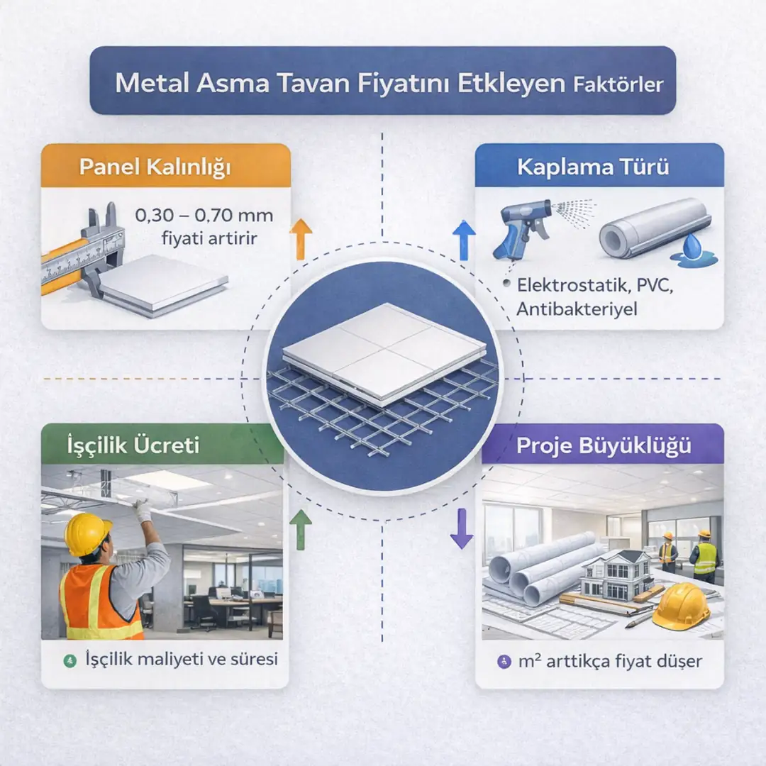 Metal asma tavan fiyatlarını etkileyen faktörler panel kalınlığı kaplama işçilik&nbsp;