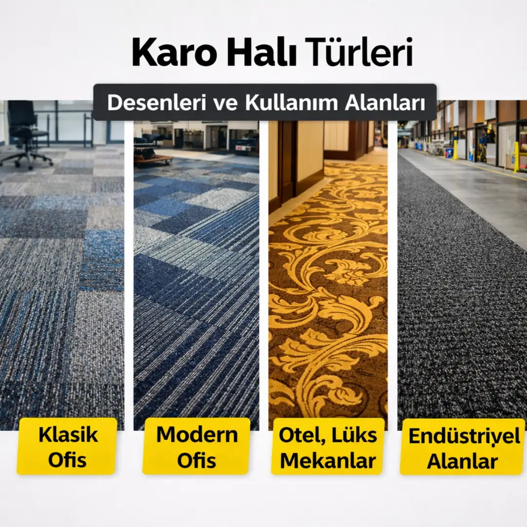 Farklı karo halı modelleri, desenleri ve kullanım alanlarına göre karşılaştırma
