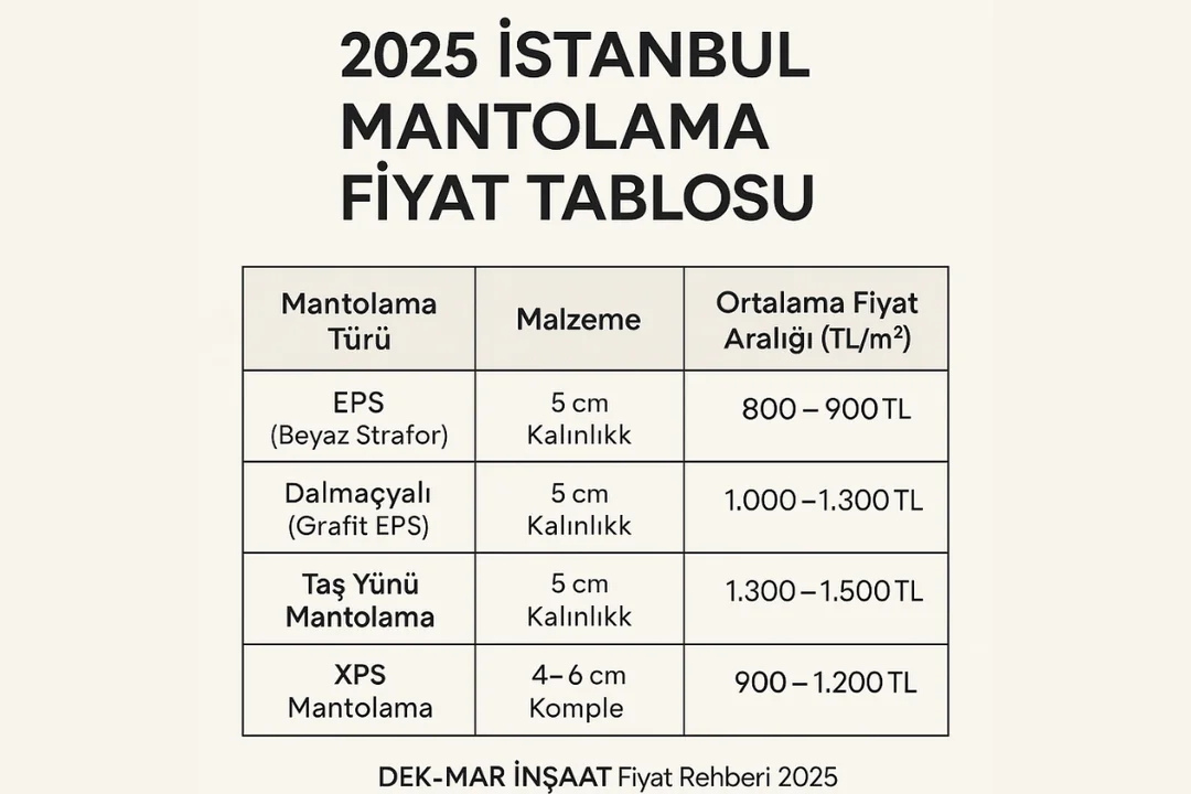 2025 İstanbul mantolama fiyat tablosu – EPS, Dalmaçyalı, taş yünü sistem m2 fiyatları