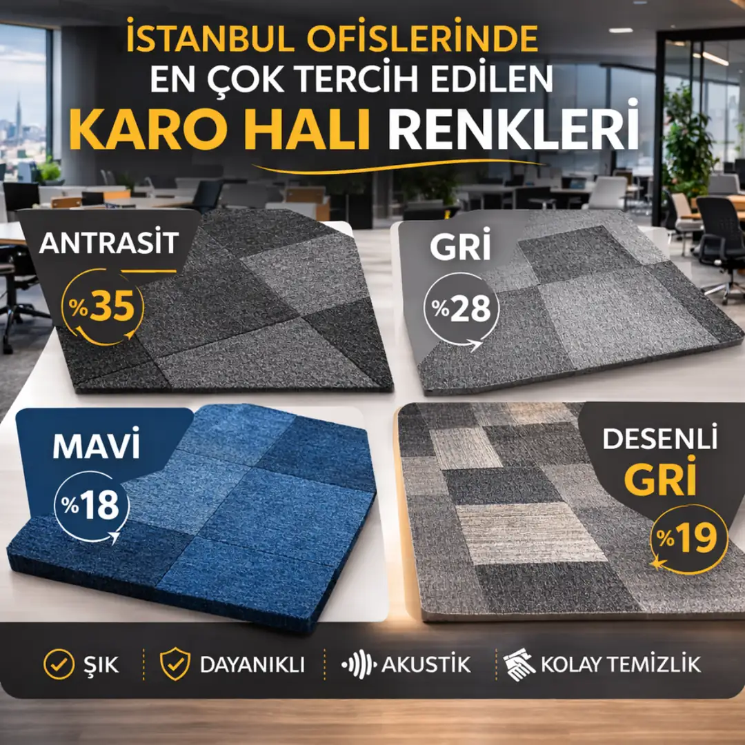 İstanbul ofislerinde en çok tercih edilen karo halı renkleri&nbsp;