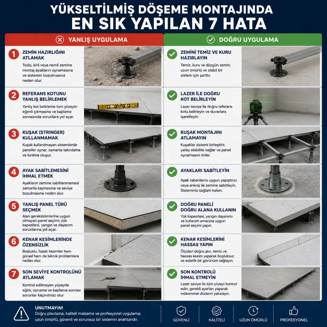 Hatalı yükseltilmiş döşeme montajı ve panel stabilite sorunları