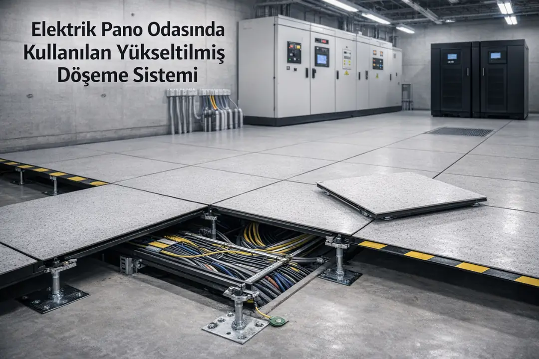 Elektrik pano odasında kullanılan yükseltilmiş döşeme sistemi