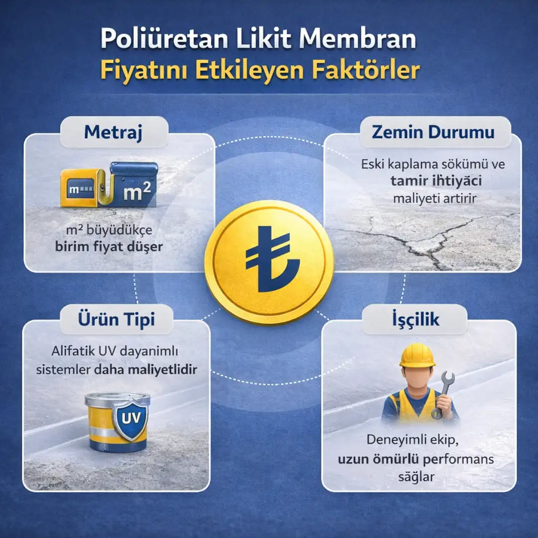 Poliüretan likit membran fiyatını etkileyen faktörler infografik