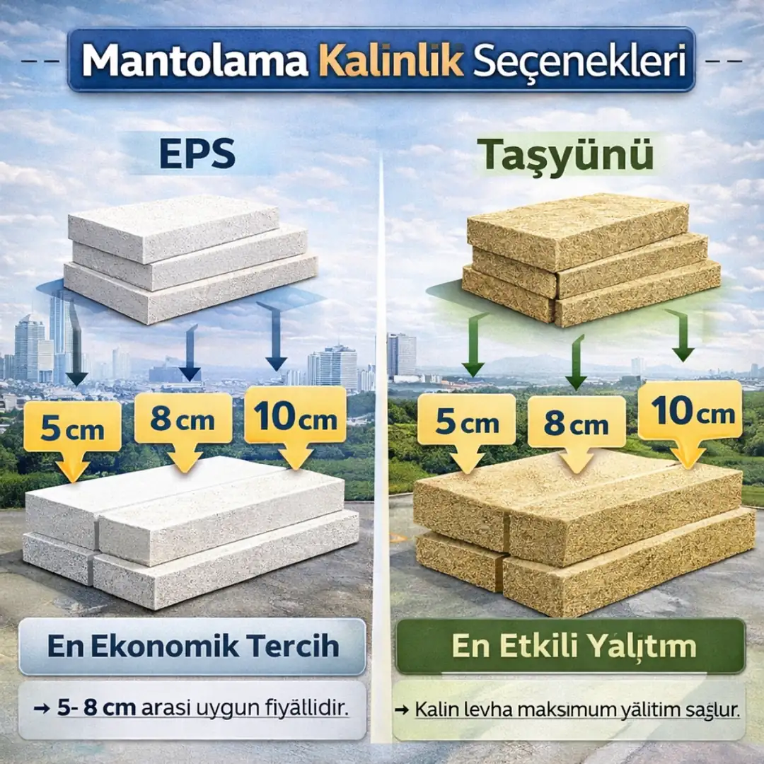 EPS mantolama ve taşyünü kalınlık seçenekleri