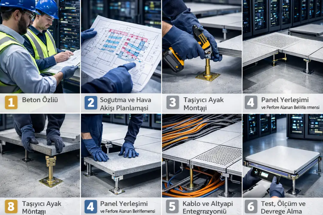 Veri merkezi yükseltilmiş döşeme uygulama aşamaları