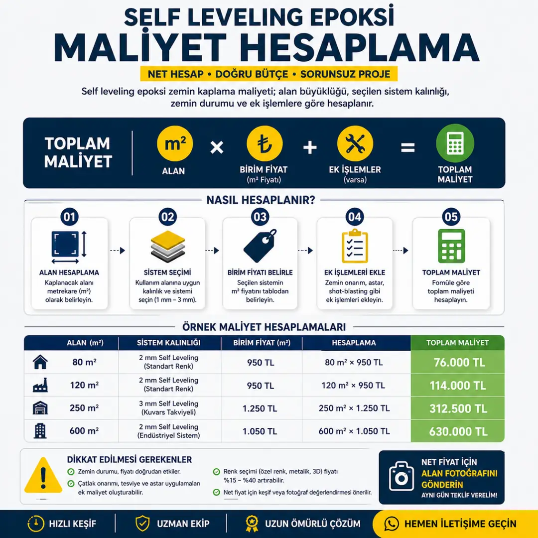 Epoksi zemin kaplama maliyet hesaplama formülü metrekare üzerinden toplam fiyat hesaplama örneği