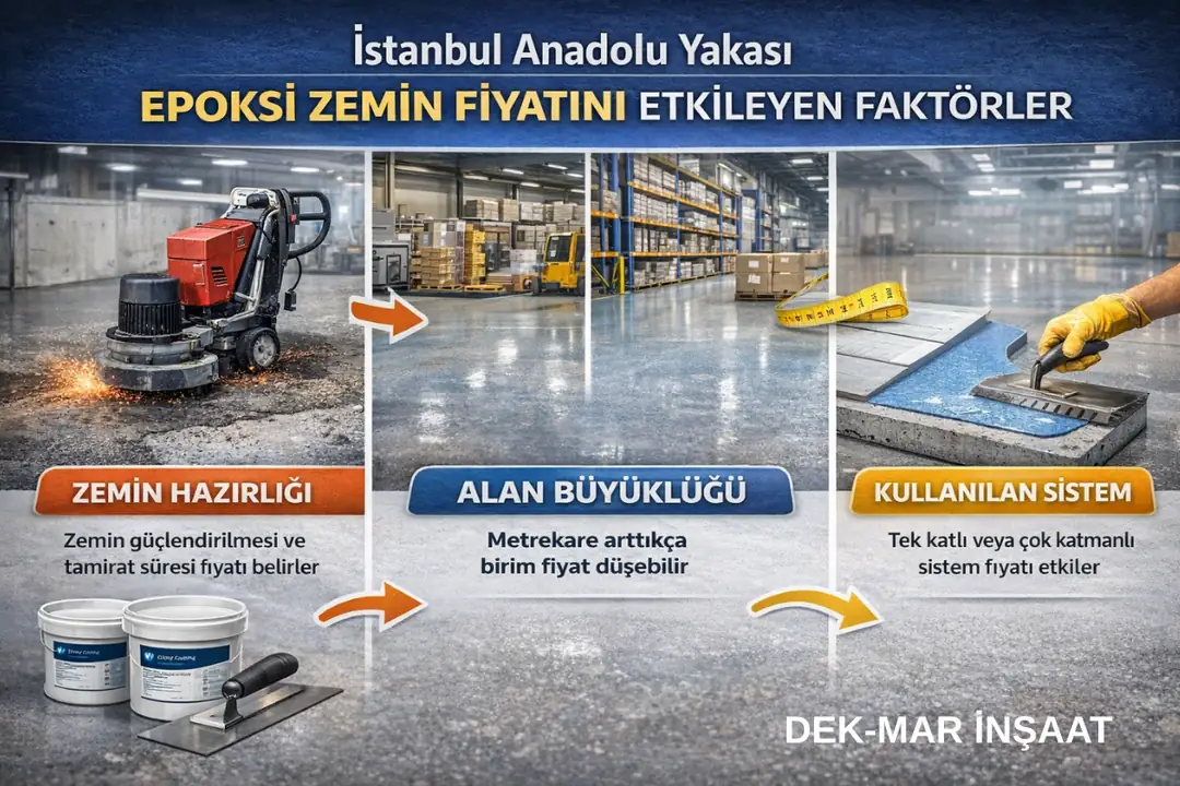 İstanbul Anadolu Yakası epoksi zemin fiyatını etkileyen faktörler; zemin durumu, sistem türü, m², kalınlık ve uygulama detayları.&nbsp;