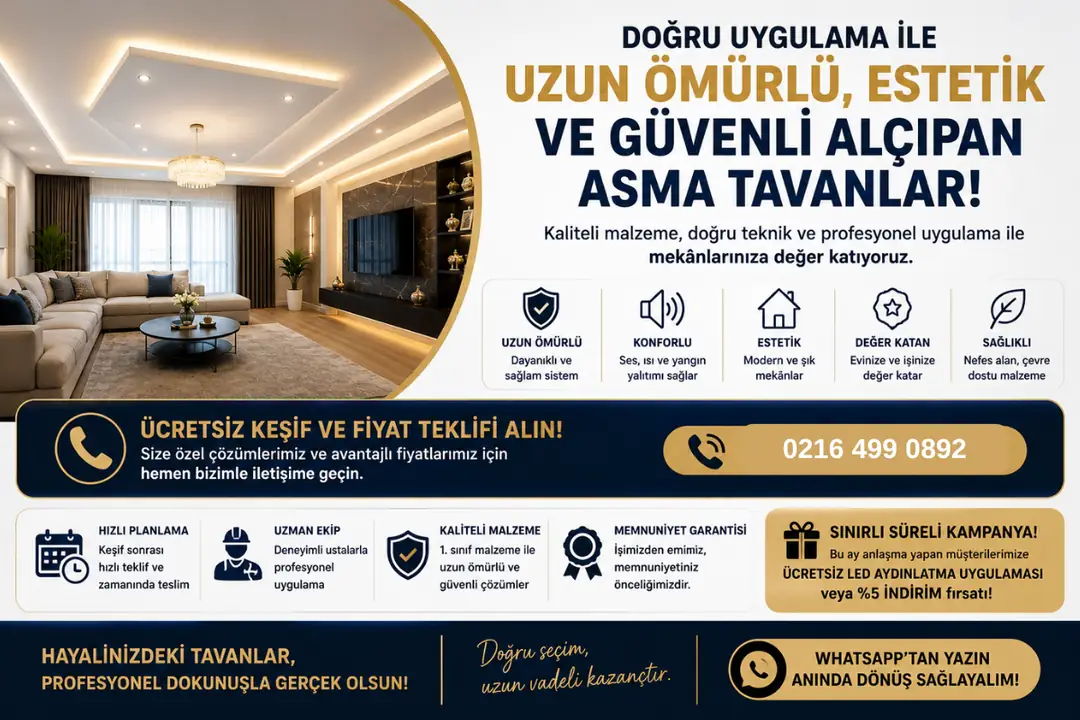 Profesyonel alçıpan asma tavan uygulaması ve dekoratif tavan çözümü&nbsp;
