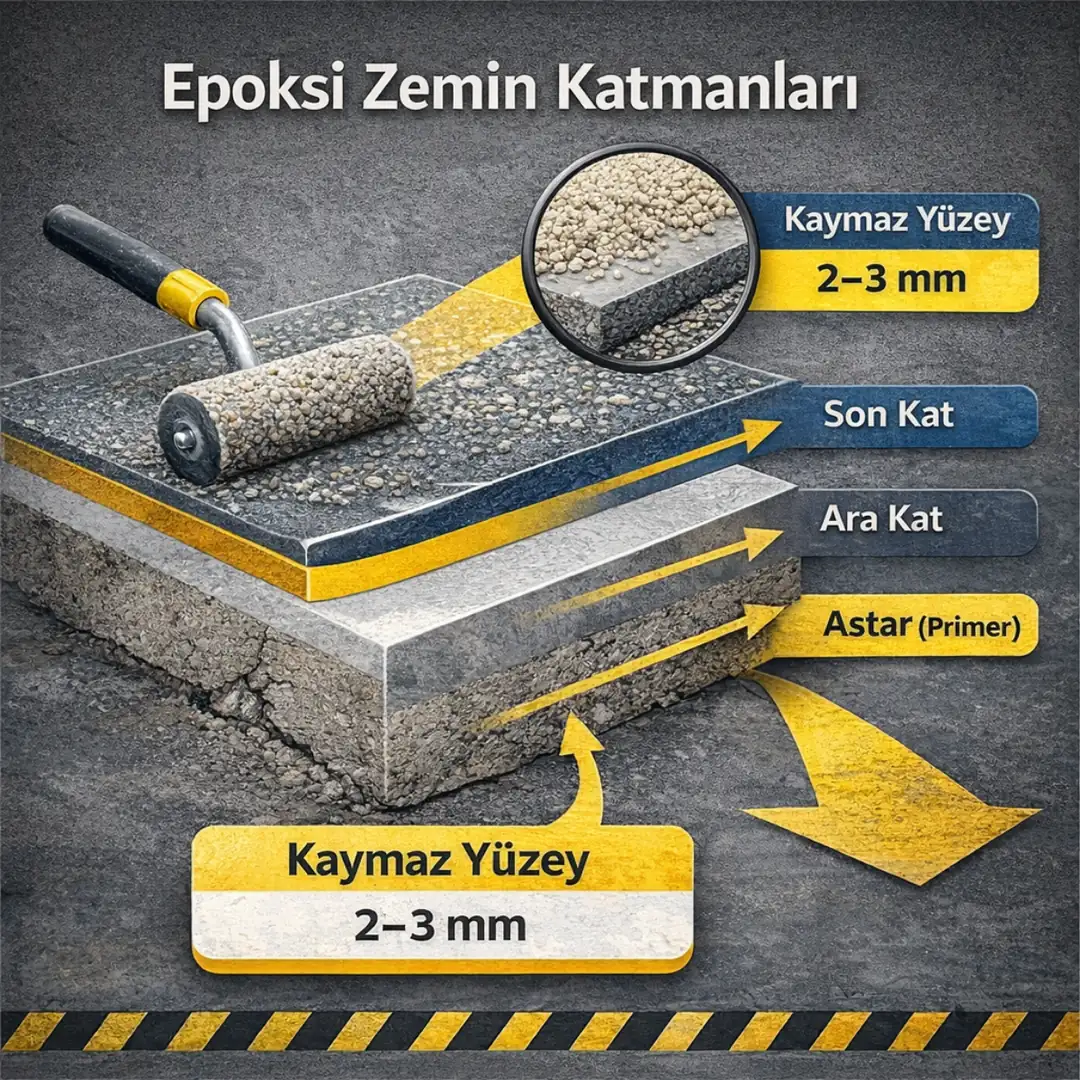 Epoksi zemin kaplama katmanları teknik kesit ve uygulama detayları&nbsp;