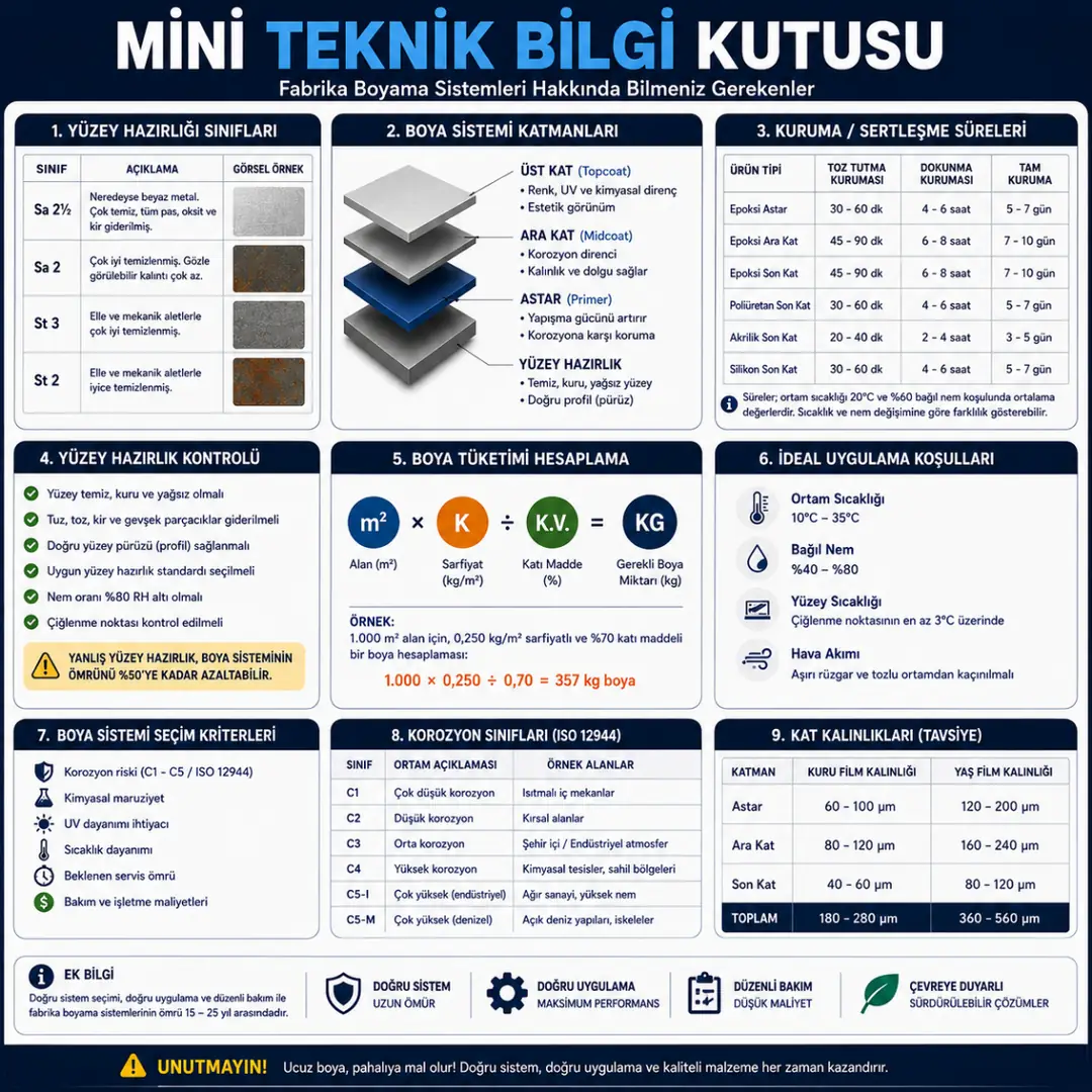 Epoksi ve endüstriyel boya sistemlerinde kuruma süresi servis ömrü ve tüketim bilgileri&nbsp;