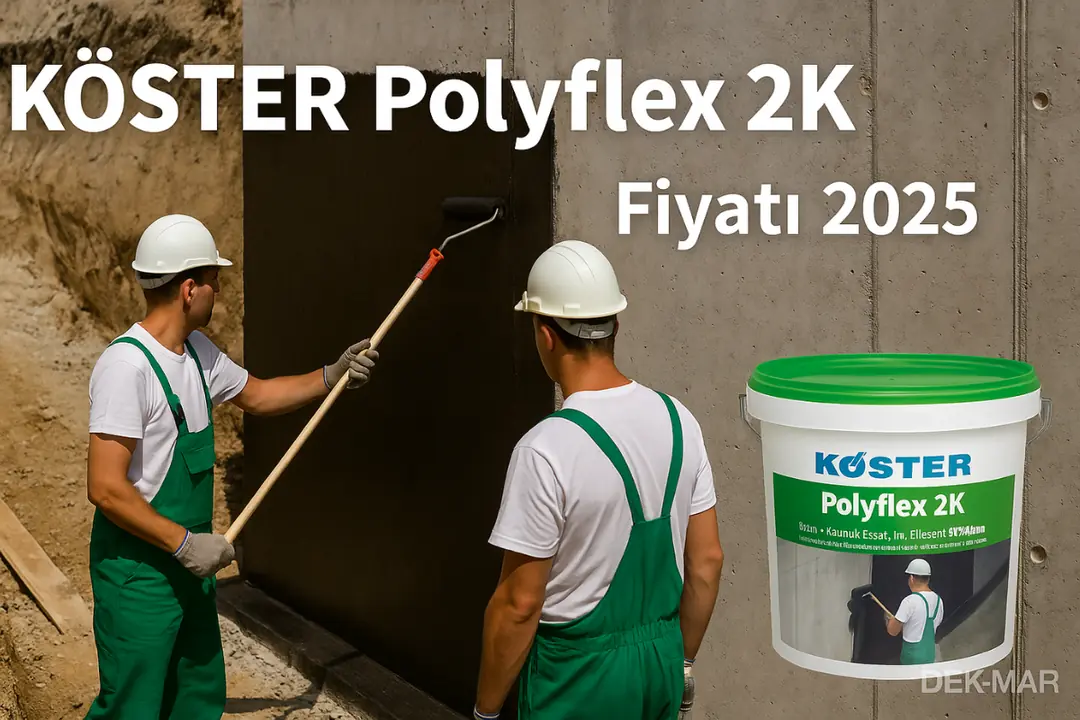 Köster Polyflex 2K fiyatı: temel ve perde duvar su yalıtımı için profesyonel çözüm, şantiye uygulaması ve ürün görseli. 