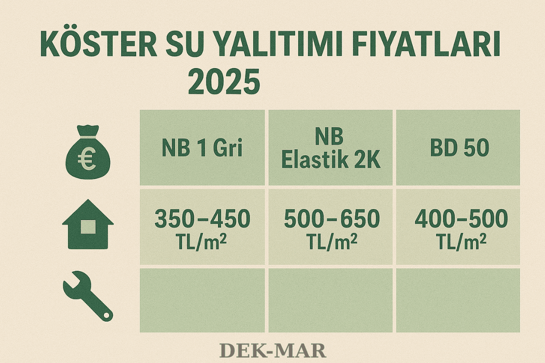 Köster su yalıtımı fiyatları 2025 – m² fiyat aralıkları ve maliyet tablosu