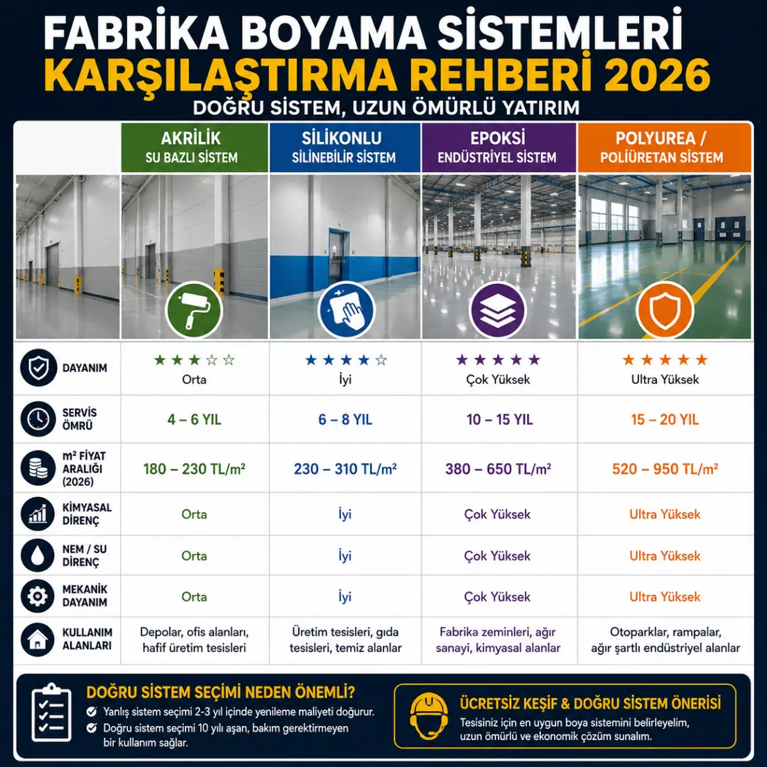 Epoksi poliüretan antibakteriyel ve akrilik fabrika boya sistemleri karşılaştırması&nbsp;