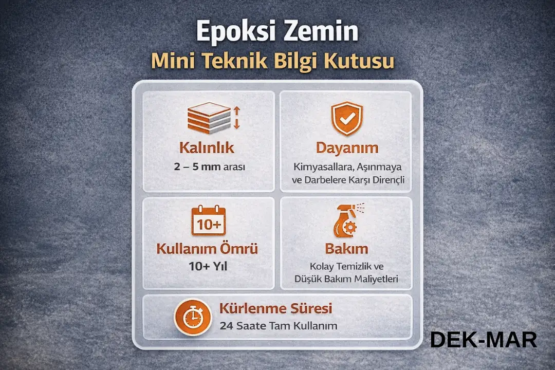 Hadımköy epoksi zemin kaplama teknik bilgiler kalınlık dayanım kullanım ömrü ve bakım detayları&nbsp;