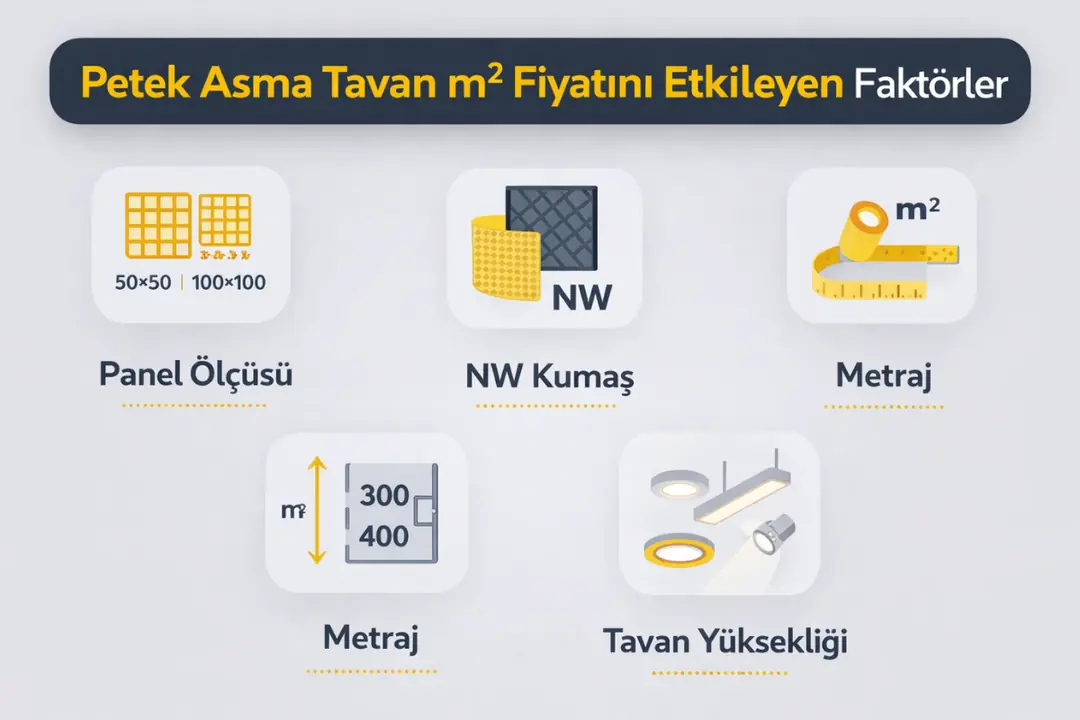 Petek asma tavan m2 fiyatını etkileyen faktörler