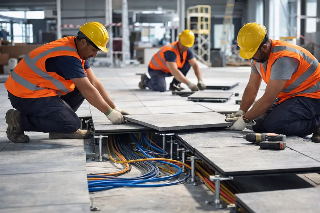 Yükseltilmiş döşeme uygulama süreci saha kurulumu ayak sistemi&nbsp;