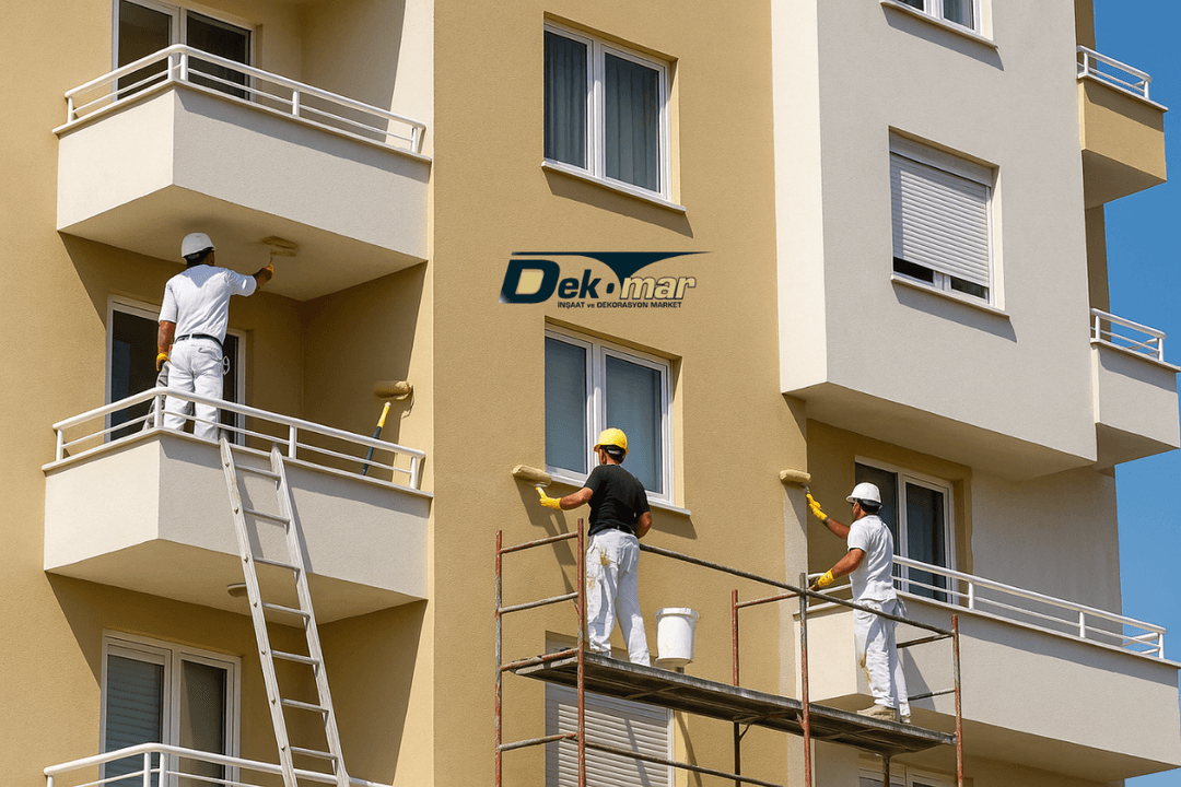 Maltepe’de apartman dış cephesinde boya uygulaması yapan profesyonel ekip 