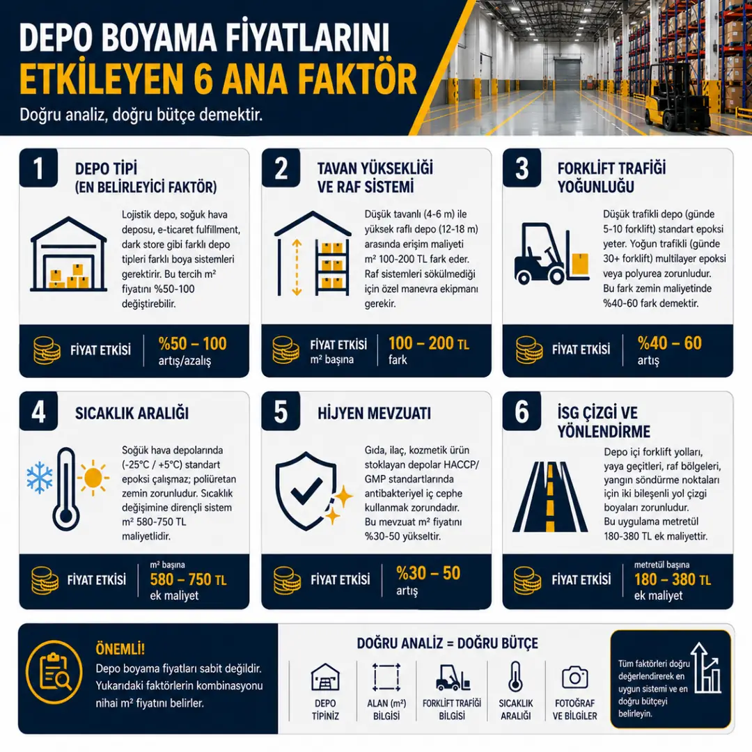 Depo boyama fiyatını etkileyen faktörler tavan yüksekliği forklift trafiği zemin sistemi ve depo tipi karşılaştırması&nbsp;