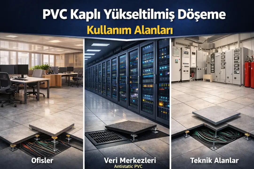 PVC kaplı yükseltilmiş döşeme ofis, veri merkezi ve teknik alan kullanımı