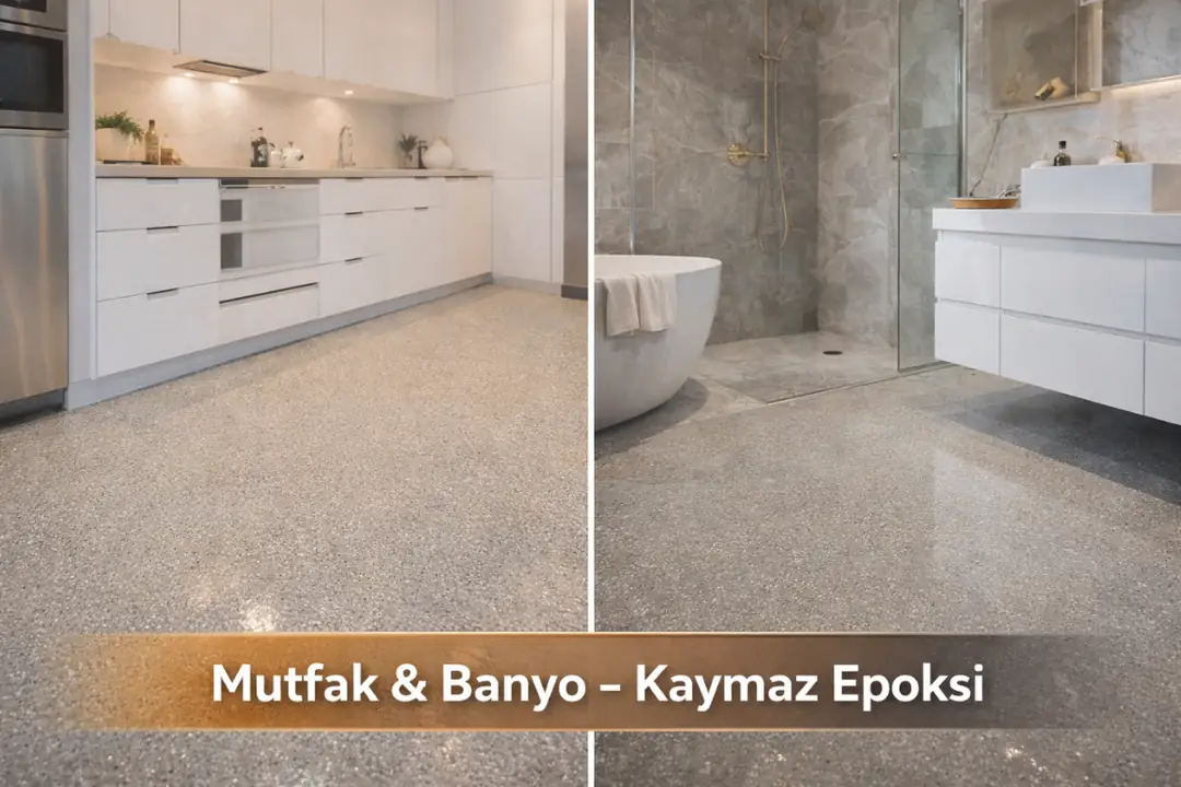Mutfak ve banyo için kaymaz epoksi zemin kaplama, suya dayanıklı ve güvenli epoksi yüzey uygulaması&nbsp;