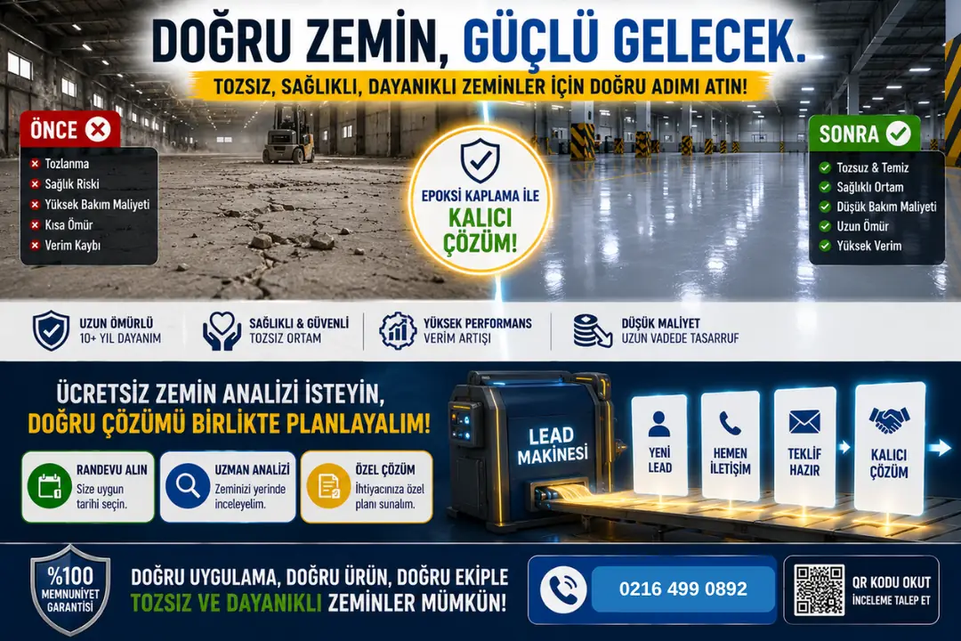 Epoksi kaplama sonrası temiz ve tozsuz kapalı otopark zemini&nbsp;