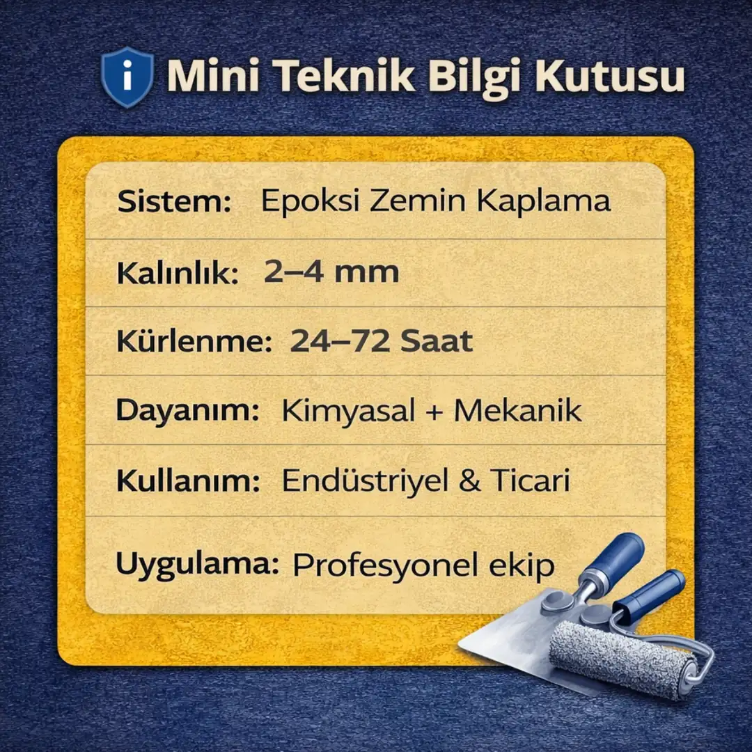 Epoksi zemin kaplama teknik özellikleri; kalınlık, kürlenme süresi ve kullanım alanları