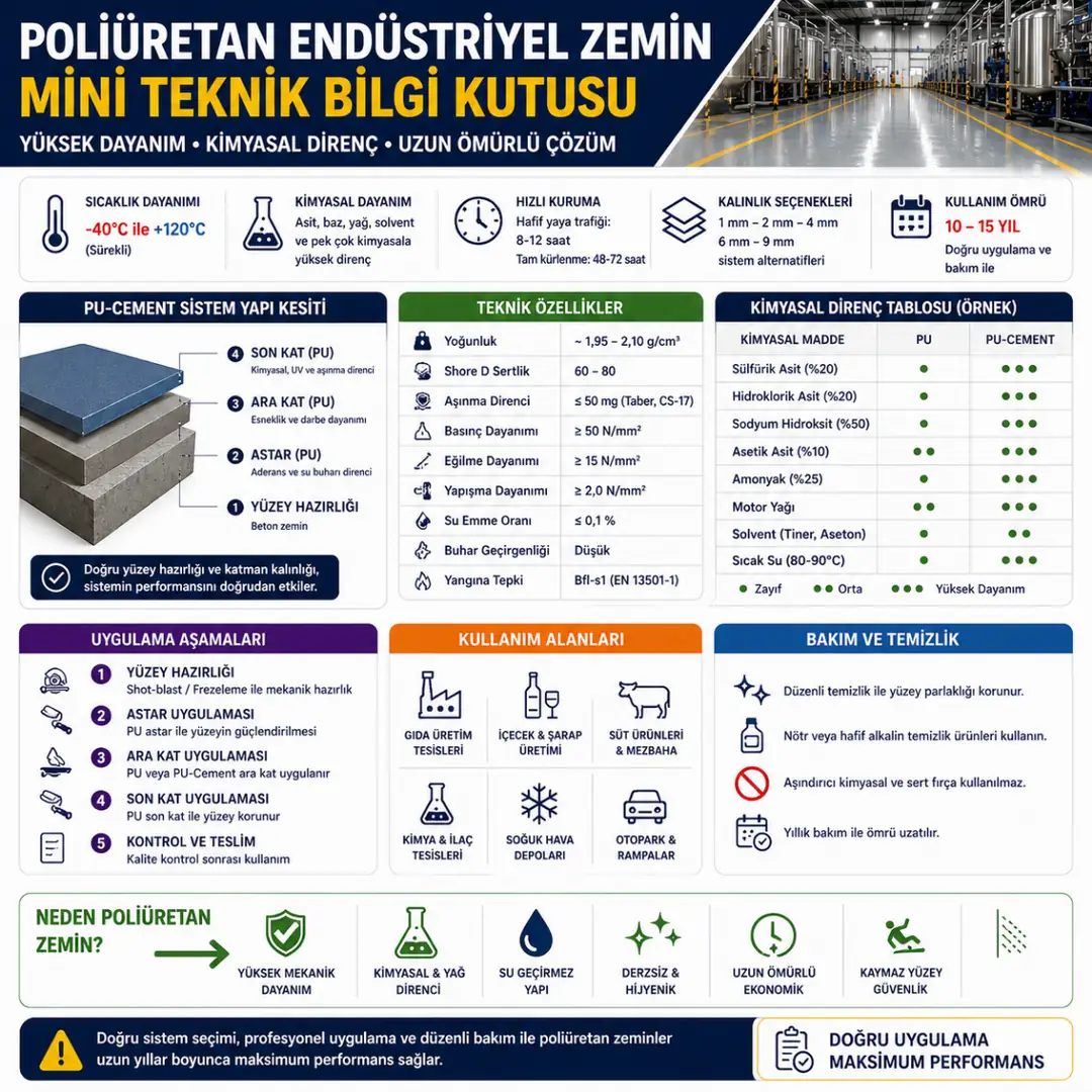 Poliüretan endüstriyel zemin teknik bilgi sıcaklık dayanımı kuruma süresi ve kullanım ömrü&nbsp;