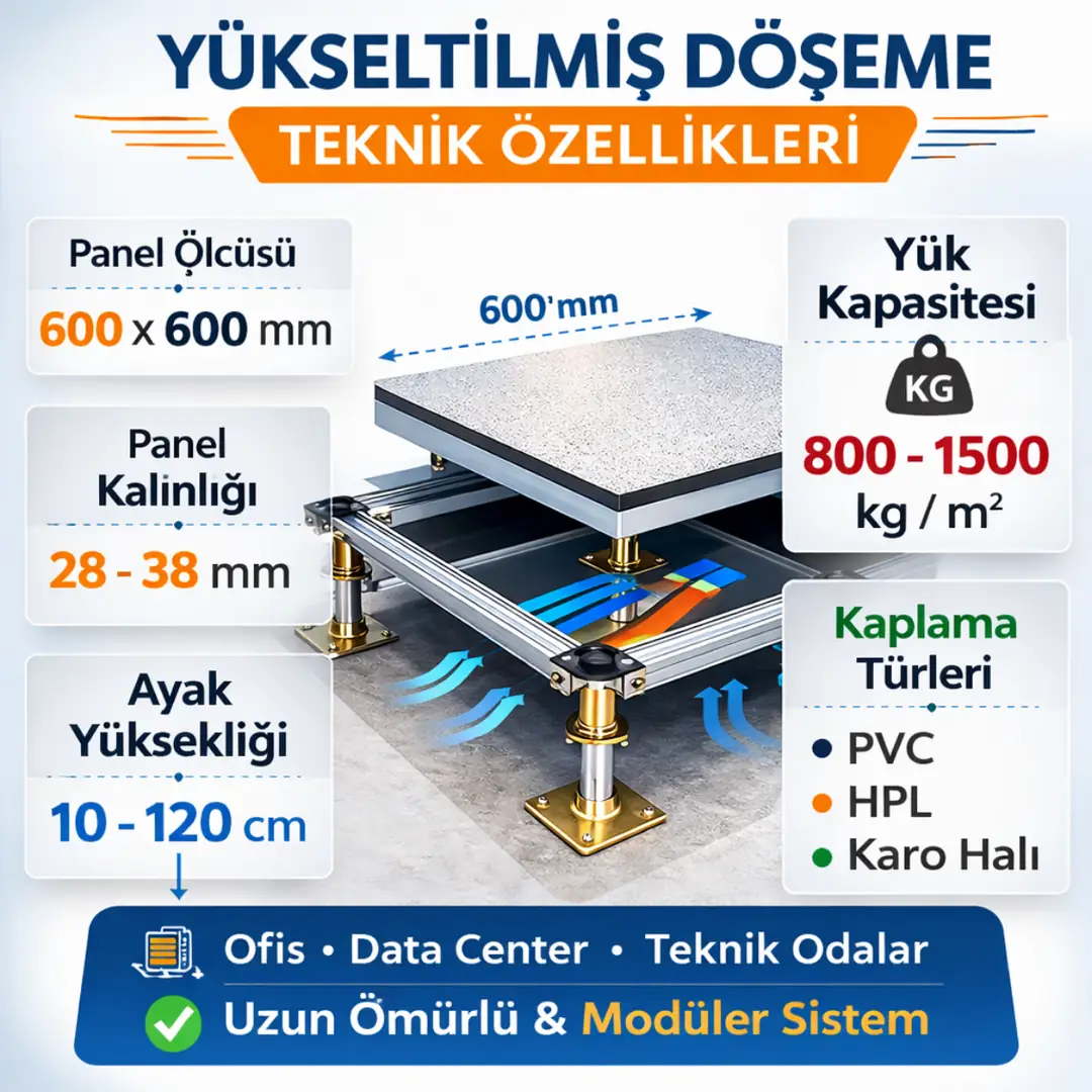 yükseltilmiş döşeme teknik özellikleri ve panel ölçüleri&nbsp;