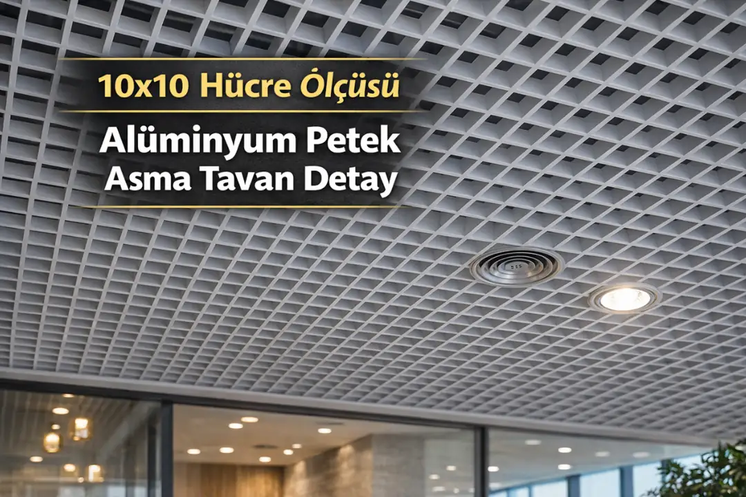 10x10 hücre ölçülü alüminyum petek asma tavan yakın plan görünüm