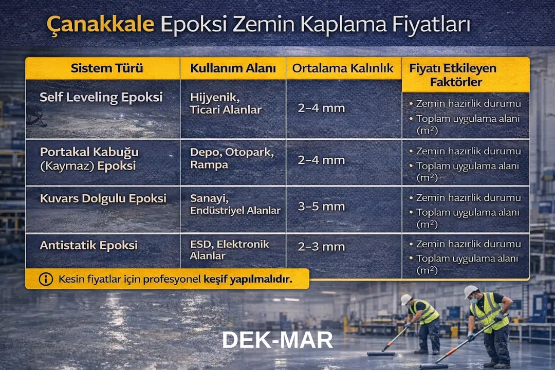 Çanakkale epoksi zemin kaplama fiyatlarını etkileyen faktörler ve sistem türlerine göre karşılaştırma
