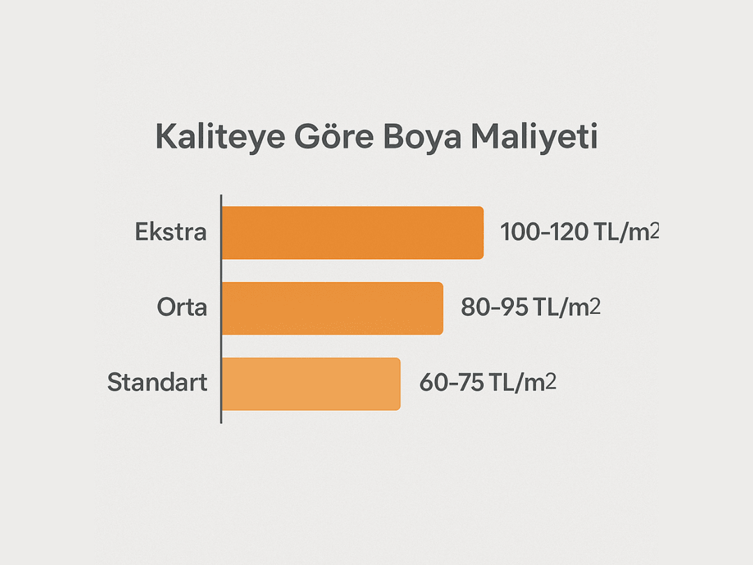 Standart, orta ve ekstra kalite boya türlerine göre metrekare başına maliyet karşılaştırma grafiği – 2025 