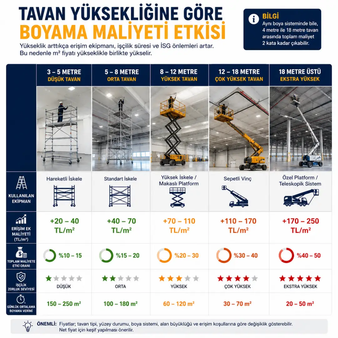 Fabrika tavan yüksekliğine göre boyama maliyet değişimi iskele sepet vinç sistemi&nbsp;