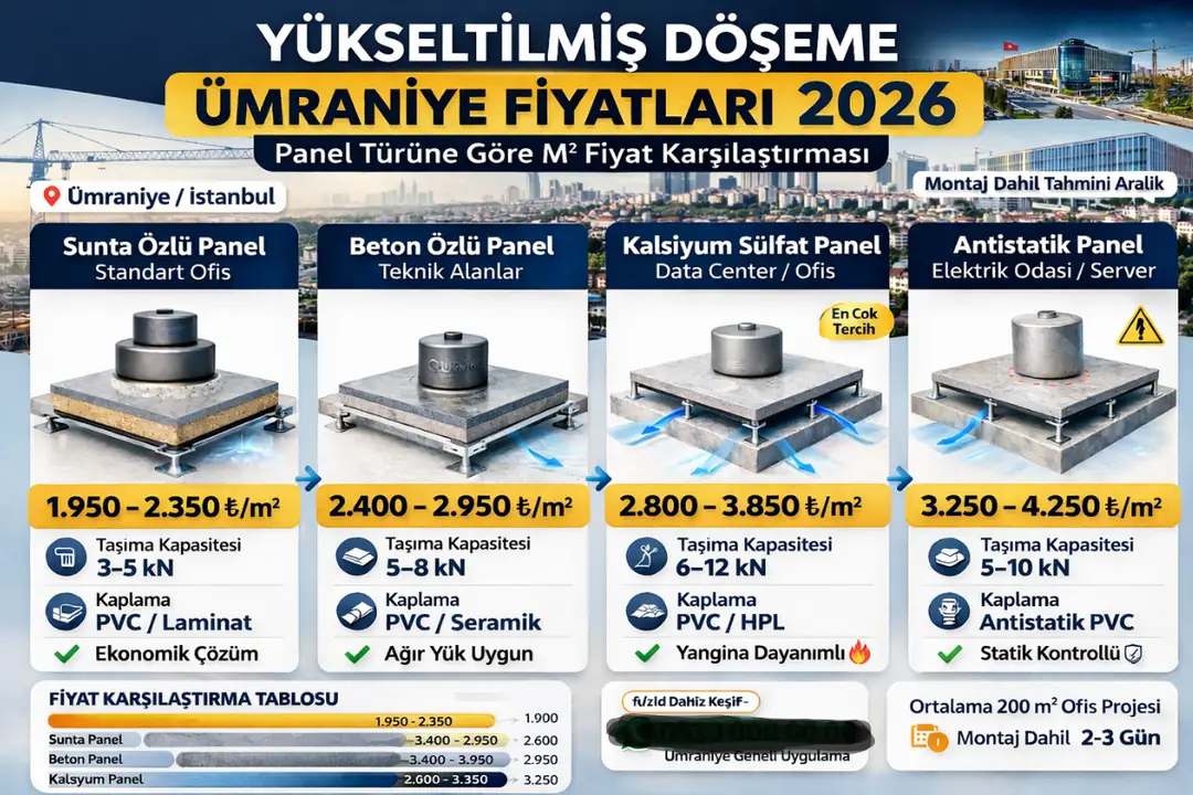 Ümraniye yükseltilmiş döşeme fiyatları panel türüne göre karşılaştırma