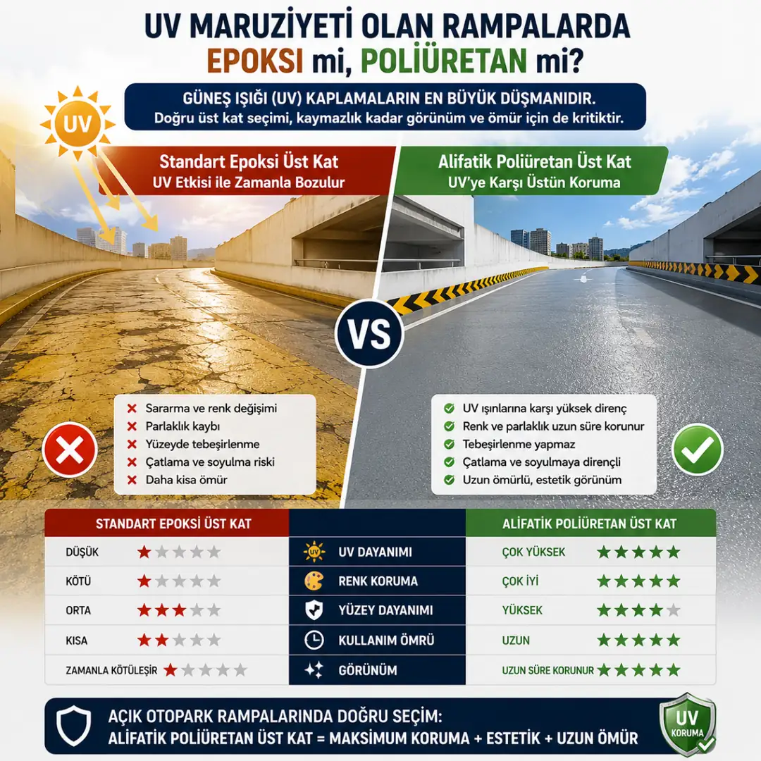 UV dayanımlı poliüretan ve sararmış epoksi karşılaştırması&nbsp;