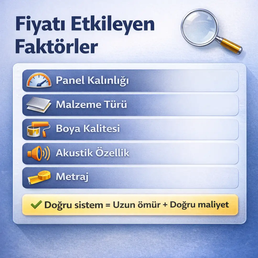 30x30 clip in metal asma tavan fiyatını etkileyen faktörler panel kalınlığı malzeme boya kalitesi akustik metraj