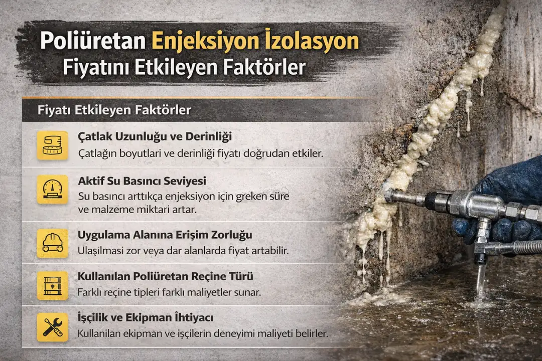 Poliüretan enjeksiyon izolasyon fiyatını etkileyen faktörler – çatlak uzunluğu, su basıncı, erişim zorluğu ve malzeme türü